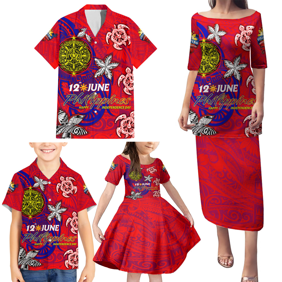 Personalized Philippines 12 June Independence Day Family Matching Puletasi and Hawaiian Shirt Polynesian Turtle Plumeria DT02 - Polynesian Pride