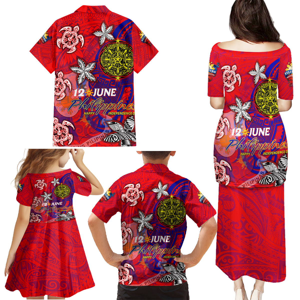 Personalized Philippines 12 June Independence Day Family Matching Puletasi and Hawaiian Shirt Polynesian Turtle Plumeria DT02 - Polynesian Pride