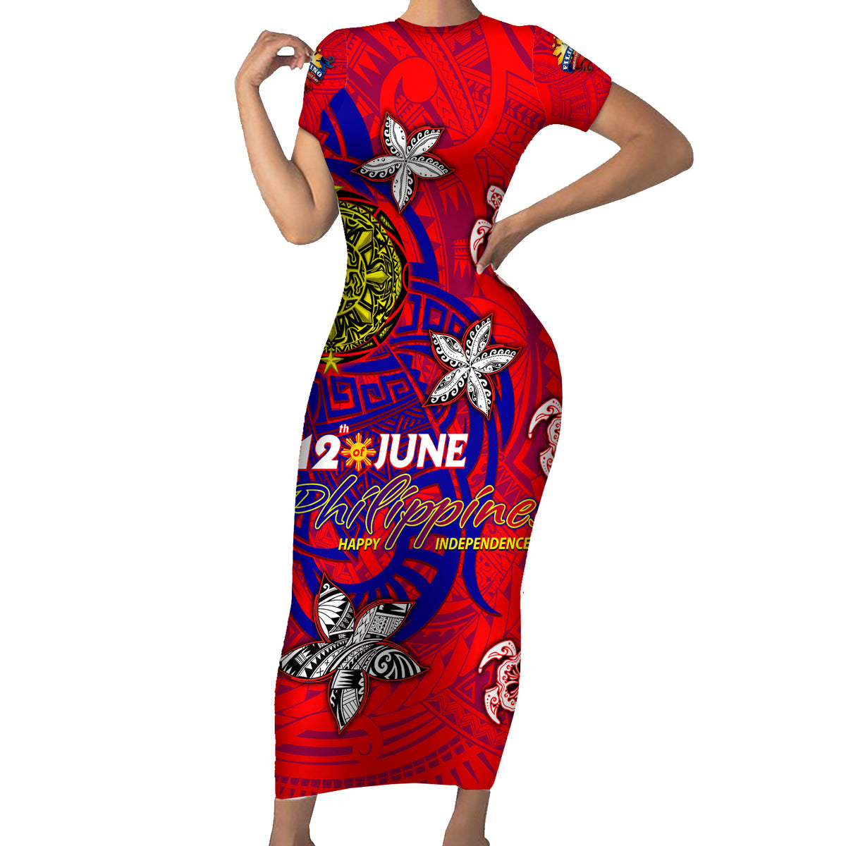Personalized Philippines 12 June Independence Day Family Matching Short Sleeve Bodycon Dress and Hawaiian Shirt Polynesian Turtle Plumeria DT02 Mom's Dress Red - Polynesian Pride