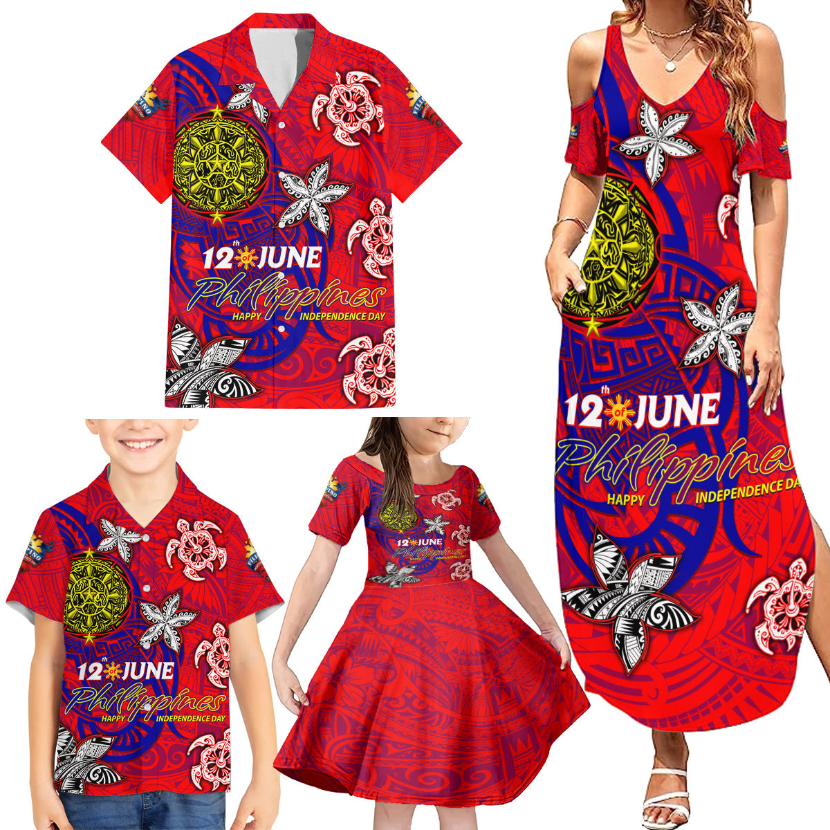 Personalized Philippines 12 June Independence Day Family Matching Summer Maxi Dress and Hawaiian Shirt Polynesian Turtle Plumeria DT02 - Polynesian Pride
