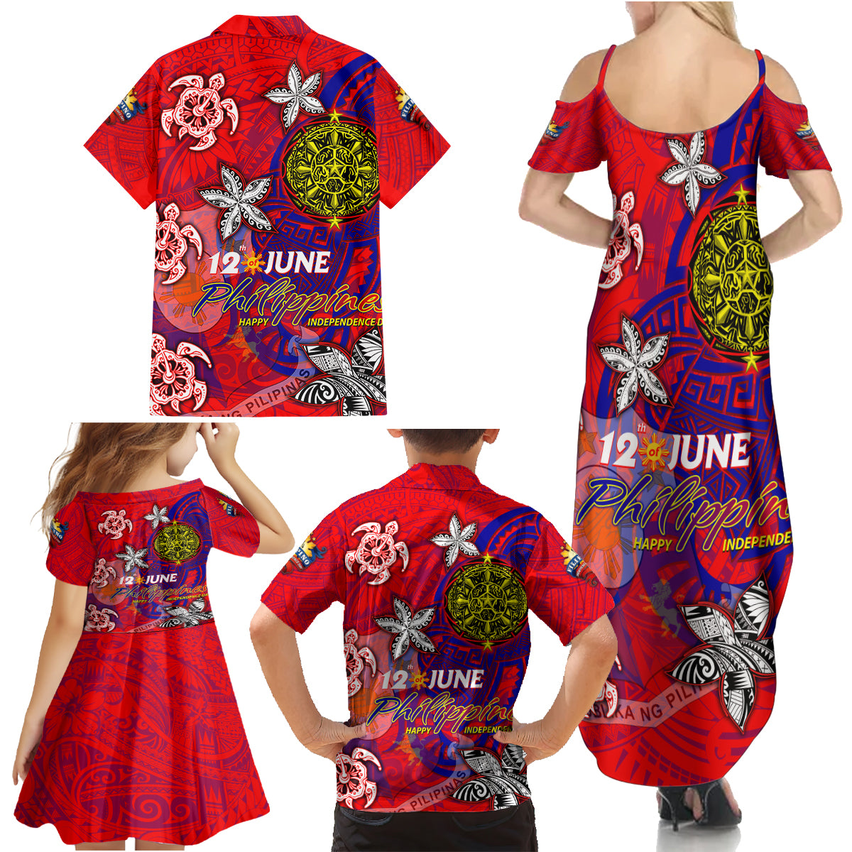 Personalized Philippines 12 June Independence Day Family Matching Summer Maxi Dress and Hawaiian Shirt Polynesian Turtle Plumeria DT02 - Polynesian Pride