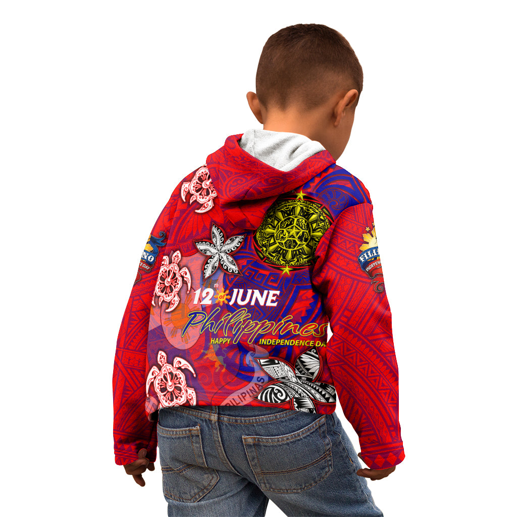 Personalized Philippines 12 June Independence Day Kid Hoodie Polynesian Turtle Plumeria