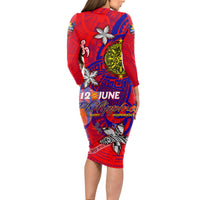 Personalized Philippines 12 June Independence Day Long Sleeve Bodycon Dress Polynesian Turtle Plumeria DT02 - Polynesian Pride