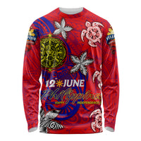 Personalized Philippines 12 June Independence Day Long Sleeve Shirt Polynesian Turtle Plumeria