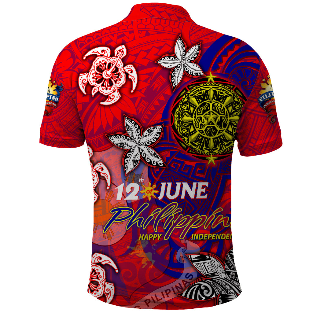 Personalized Philippines 12 June Independence Day Polo Shirt Polynesian Turtle Plumeria DT02 - Polynesian Pride