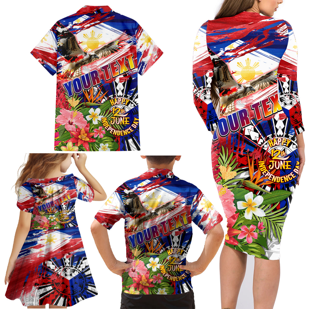 Personalized Philippines Independence Day Family Matching Long Sleeve Bodycon Dress and Hawaiian Shirt Polynesia Filipinas Eagle Hibiscus DT02 - Polynesian Pride