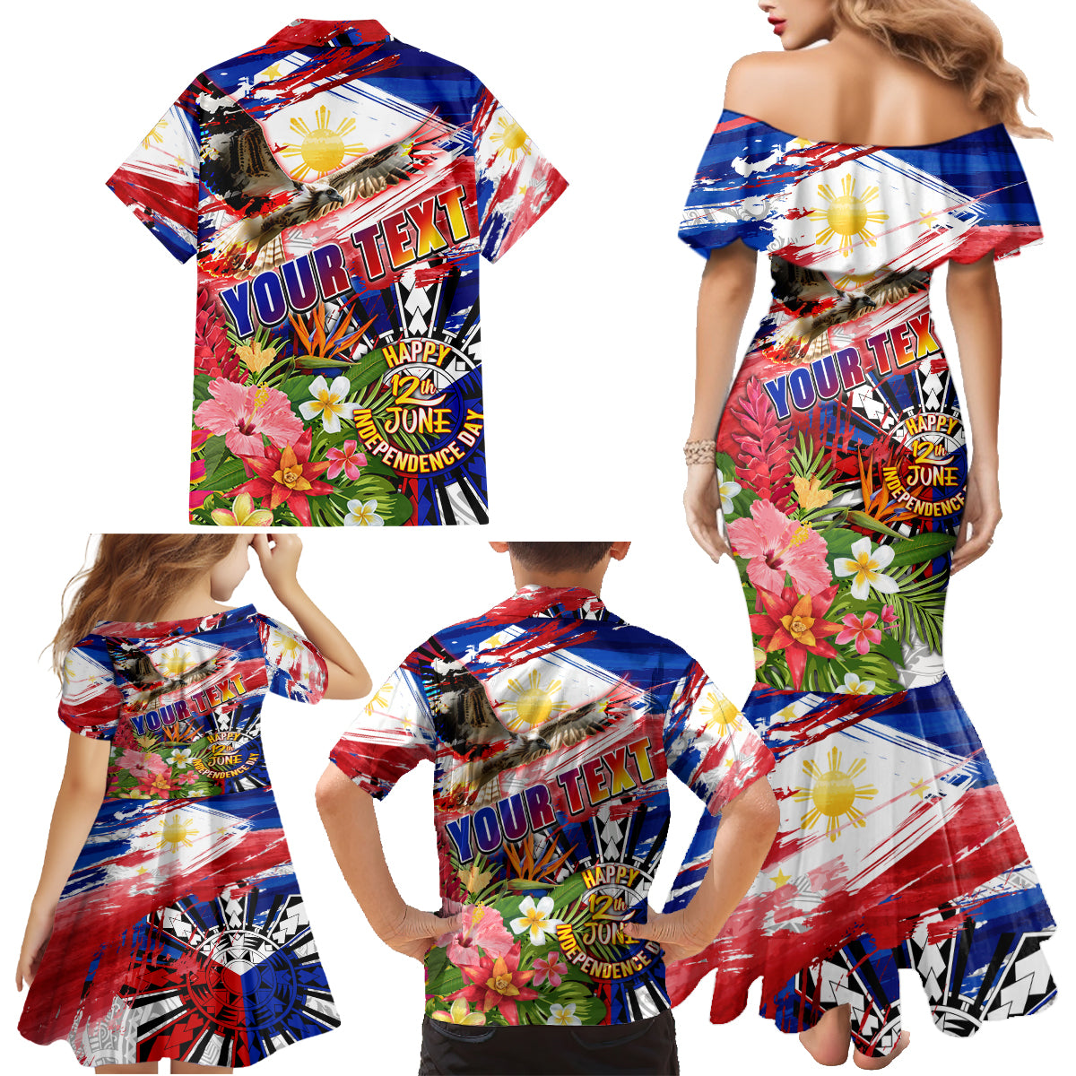 Personalized Philippines Independence Day Family Matching Mermaid Dress and Hawaiian Shirt Polynesia Filipinas Eagle Hibiscus DT02 - Polynesian Pride