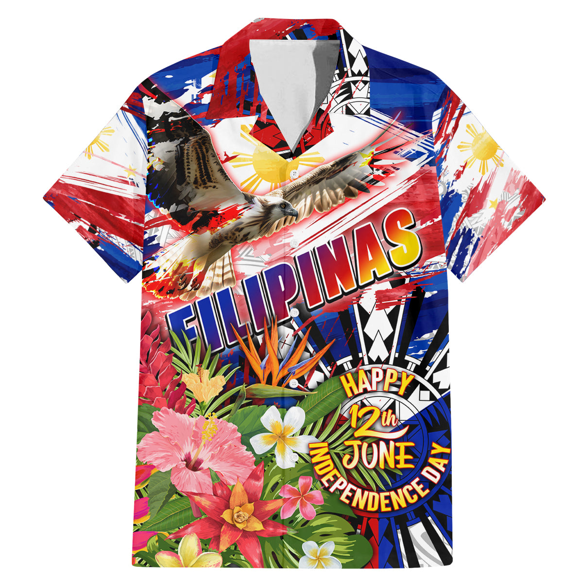 Personalized Philippines Independence Day Family Matching Mermaid Dress and Hawaiian Shirt Polynesia Filipinas Eagle Hibiscus DT02 Dad's Shirt - Short Sleeve Blue - Polynesian Pride