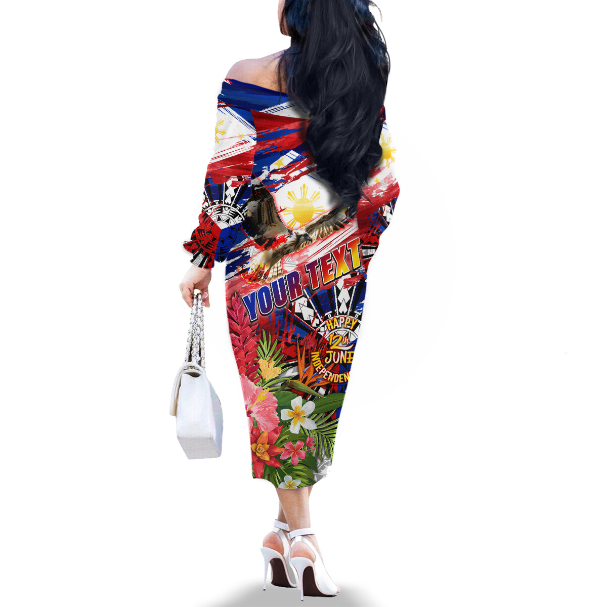 Personalized Philippines Independence Day Family Matching Off The Shoulder Long Sleeve Dress and Hawaiian Shirt Polynesia Filipinas Eagle Hibiscus DT02 - Polynesian Pride