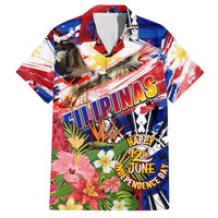 Personalized Philippines Independence Day Family Matching Short Sleeve Bodycon Dress and Hawaiian Shirt Polynesia Filipinas Eagle Hibiscus DT02 Dad's Shirt - Short Sleeve Blue - Polynesian Pride