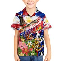 Personalized Philippines Independence Day Family Matching Short Sleeve Bodycon Dress and Hawaiian Shirt Polynesia Filipinas Eagle Hibiscus DT02 Son's Shirt Blue - Polynesian Pride