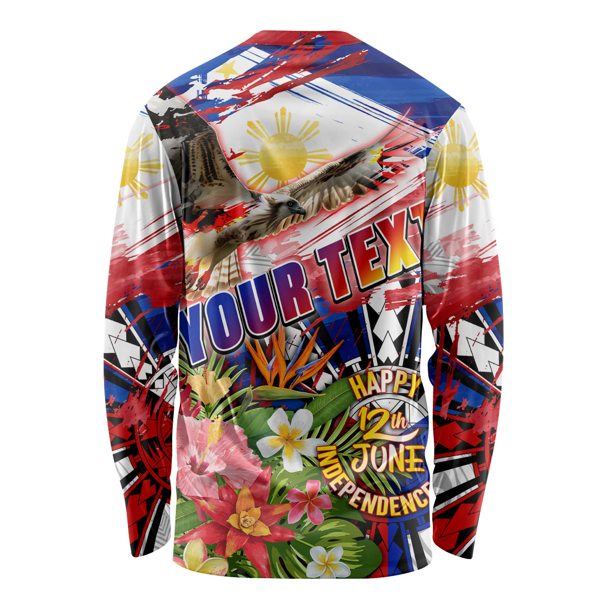 Personalized Philippines Independence Day Long Sleeve Shirt Polynesia Filipinas Eagle Hibiscus