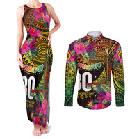 Personalised Vanuatu Independence Day 30 July Couples Matching Tank Maxi Dress and Long Sleeve Button Shirt Hibiscus Polynesian Pattern DT02 Yellow - Polynesian Pride