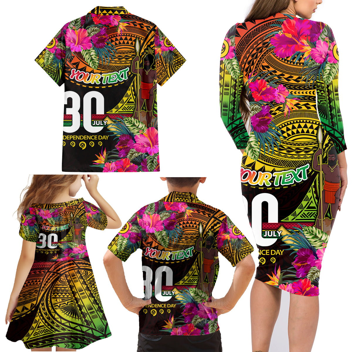 Personalised Vanuatu Independence Day 30 July Family Matching Long Sleeve Bodycon Dress and Hawaiian Shirt Hibiscus Polynesian Pattern DT02 - Polynesian Pride