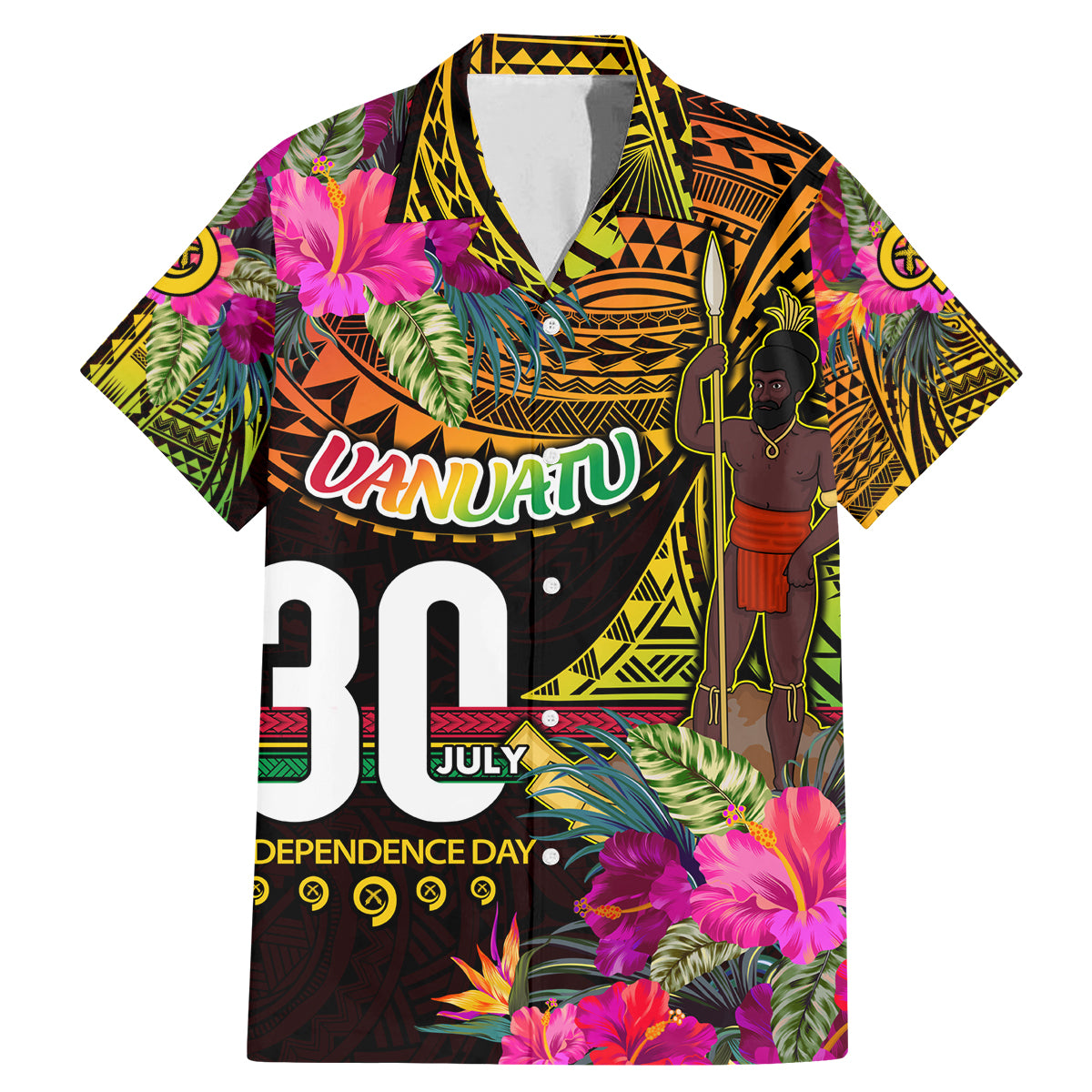 Personalised Vanuatu Independence Day 30 July Family Matching Mermaid Dress and Hawaiian Shirt Hibiscus Polynesian Pattern DT02 Dad's Shirt - Short Sleeve Yellow - Polynesian Pride