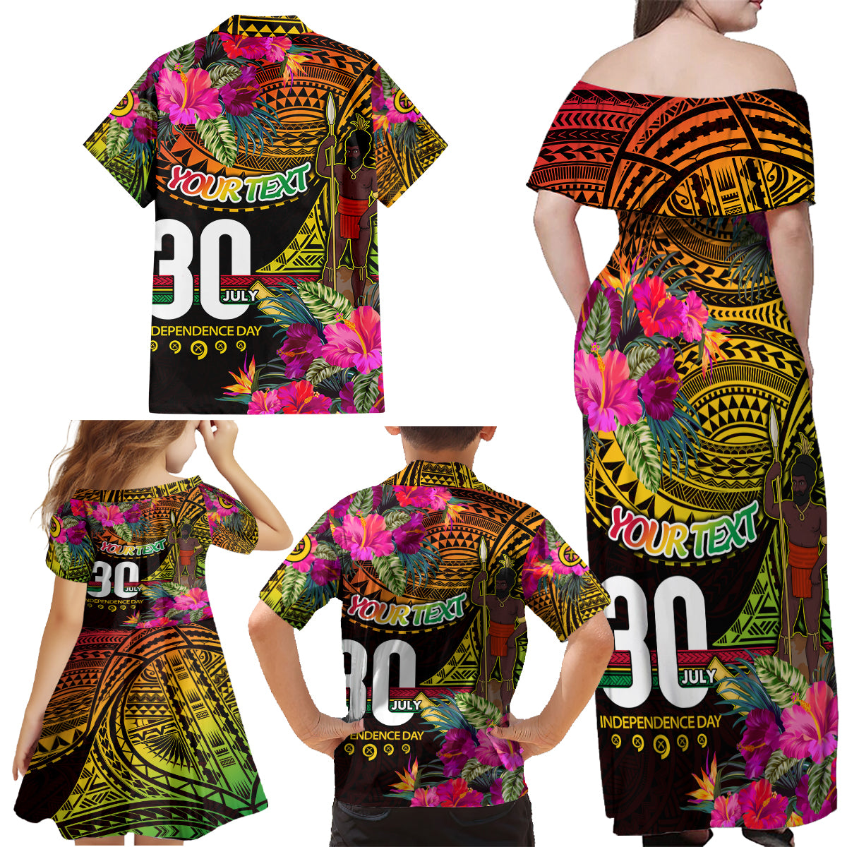 Personalised Vanuatu Independence Day 30 July Family Matching Off Shoulder Maxi Dress and Hawaiian Shirt Hibiscus Polynesian Pattern DT02 - Polynesian Pride