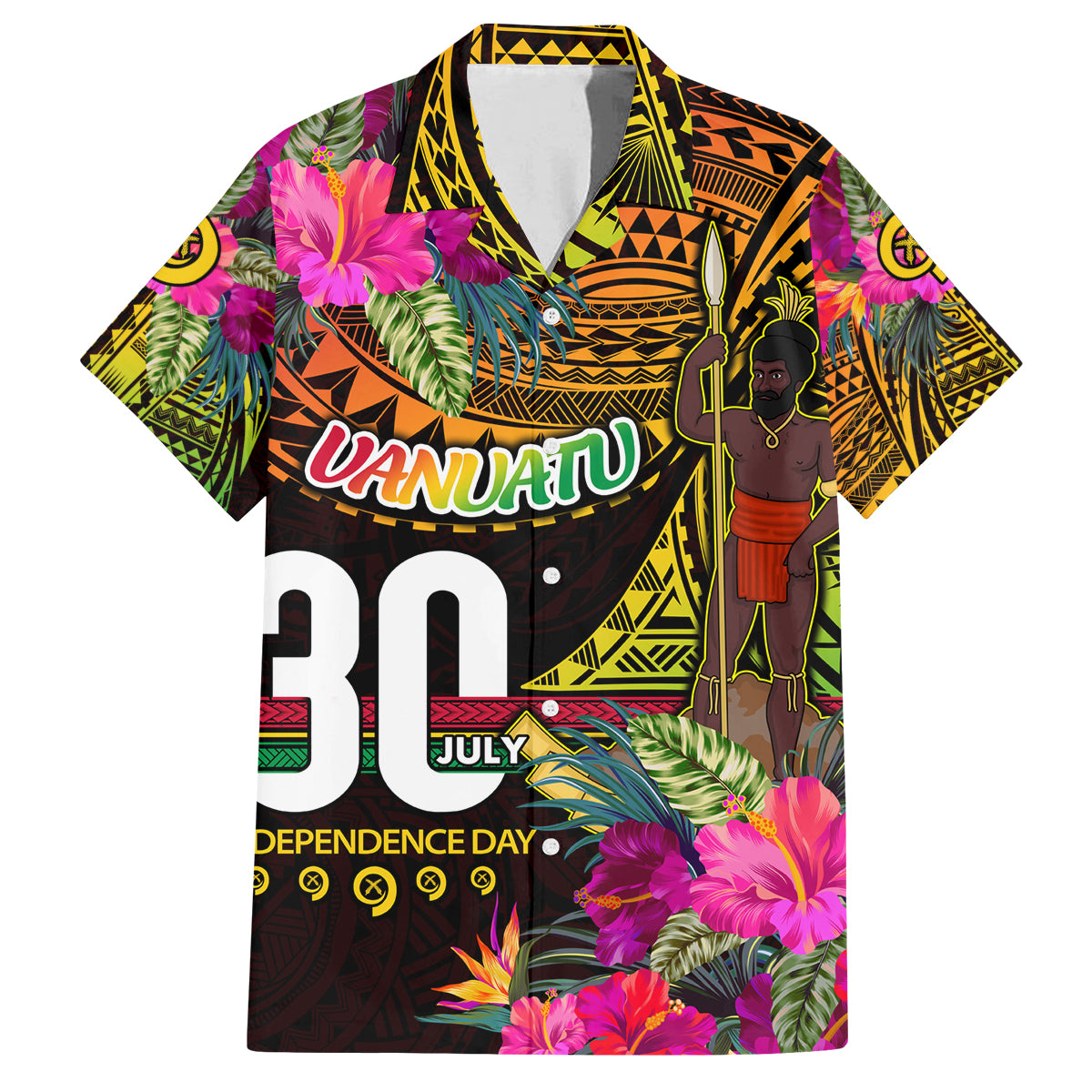 Personalised Vanuatu Independence Day 30 July Family Matching Off Shoulder Maxi Dress and Hawaiian Shirt Hibiscus Polynesian Pattern DT02 Dad's Shirt - Short Sleeve Yellow - Polynesian Pride