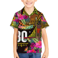 Personalised Vanuatu Independence Day 30 July Family Matching Off Shoulder Maxi Dress and Hawaiian Shirt Hibiscus Polynesian Pattern DT02 Son's Shirt Yellow - Polynesian Pride