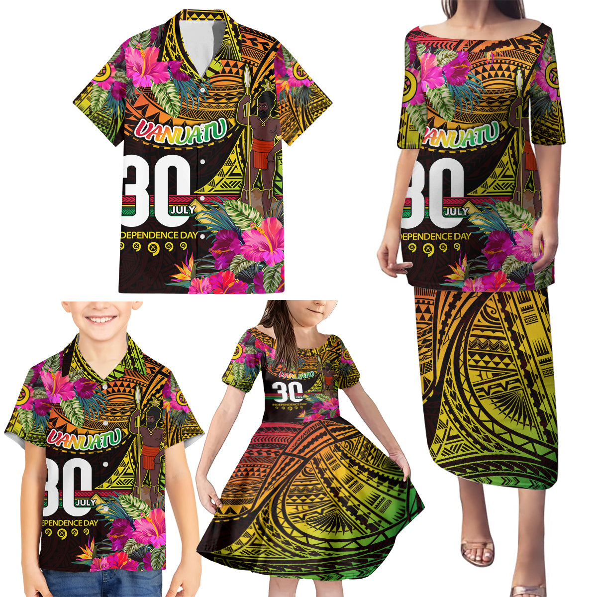 Personalised Vanuatu Independence Day 30 July Family Matching Puletasi and Hawaiian Shirt Hibiscus Polynesian Pattern DT02 - Polynesian Pride