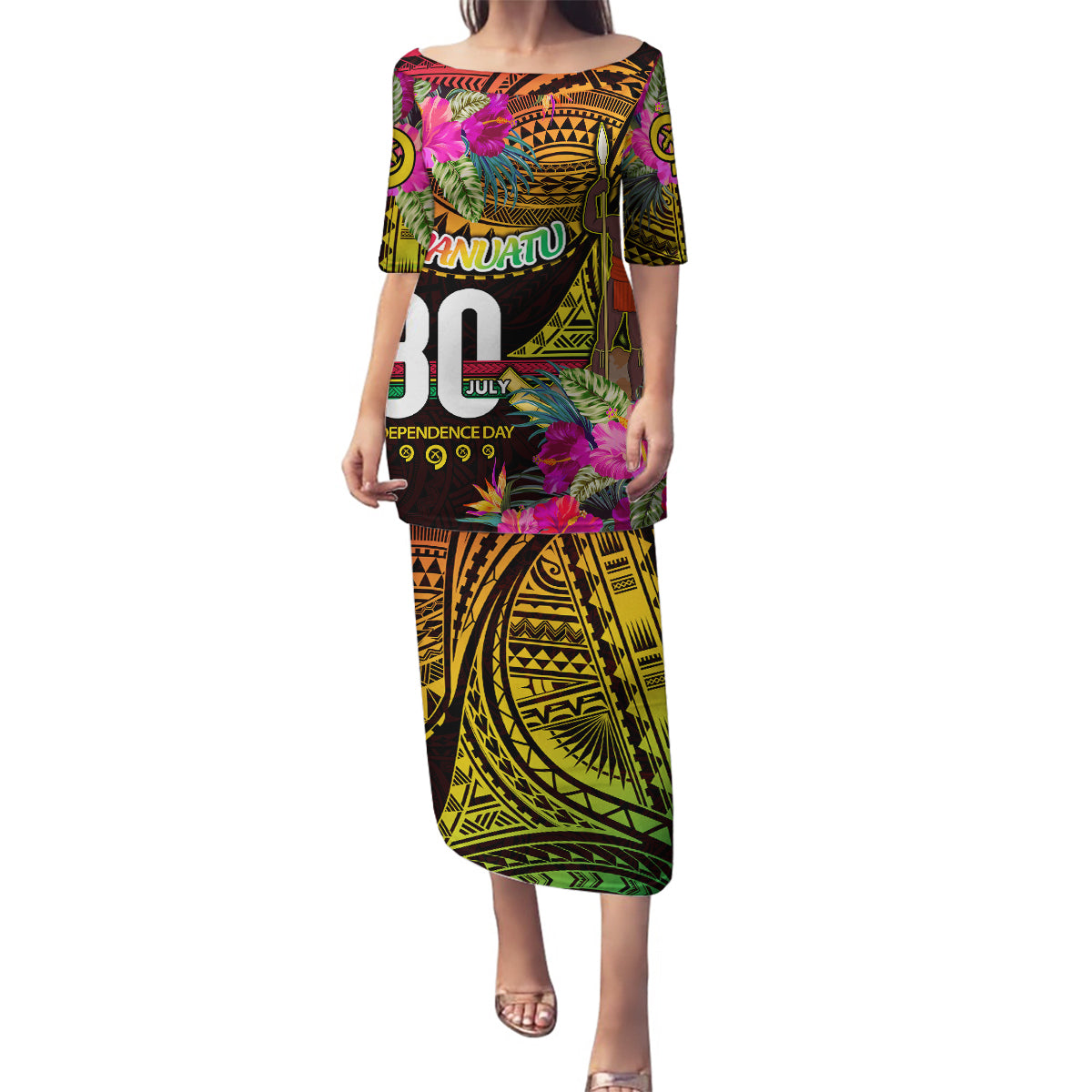 Personalised Vanuatu Independence Day 30 July Family Matching Puletasi and Hawaiian Shirt Hibiscus Polynesian Pattern DT02 Mom's Dress Yellow - Polynesian Pride