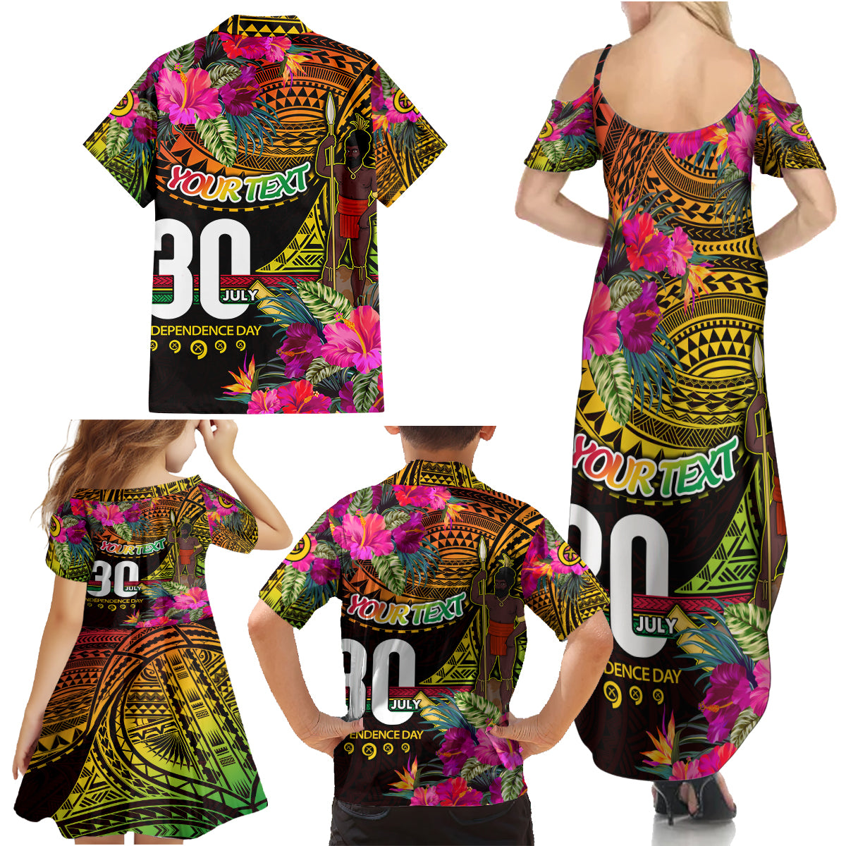 Personalised Vanuatu Independence Day 30 July Family Matching Summer Maxi Dress and Hawaiian Shirt Hibiscus Polynesian Pattern DT02 - Polynesian Pride