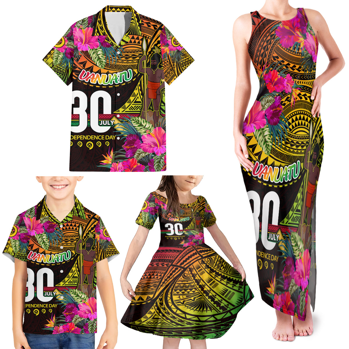 Personalised Vanuatu Independence Day 30 July Family Matching Tank Maxi Dress and Hawaiian Shirt Hibiscus Polynesian Pattern DT02 - Polynesian Pride