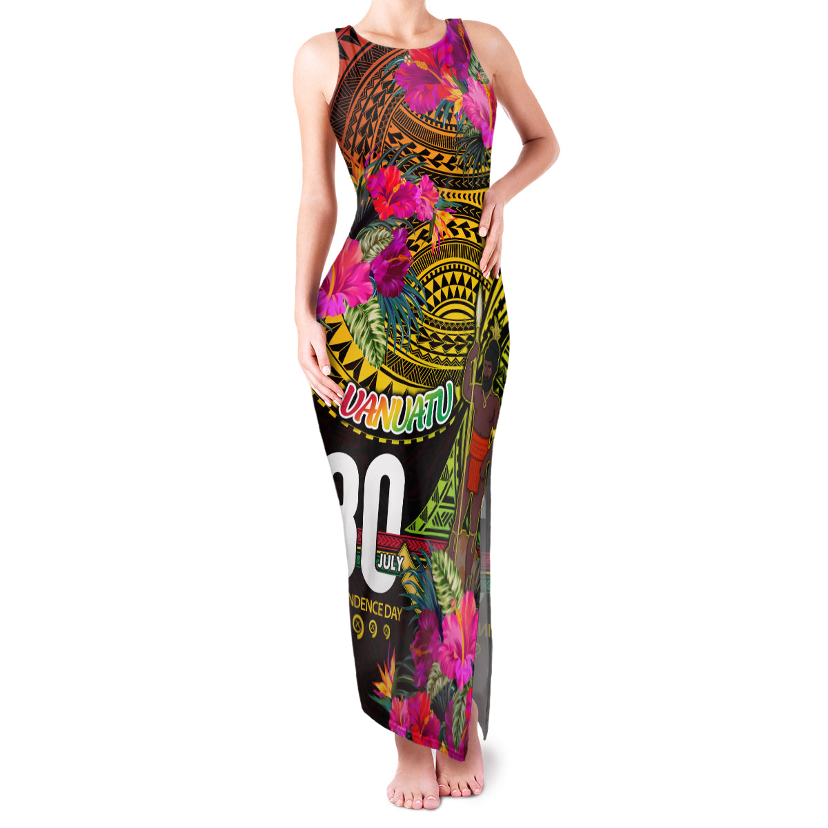 Personalised Vanuatu Independence Day 30 July Family Matching Tank Maxi Dress and Hawaiian Shirt Hibiscus Polynesian Pattern DT02 Mom's Dress Yellow - Polynesian Pride