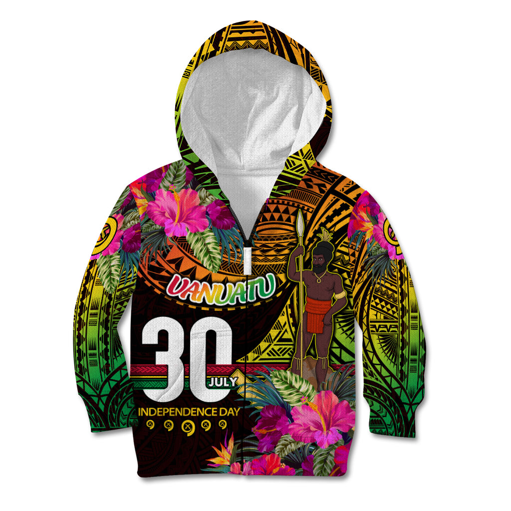 Personalised Vanuatu Independence Day 30 July Kid Hoodie Hibiscus Polynesian Pattern DT02 Zip Hoodie Yellow - Polynesian Pride