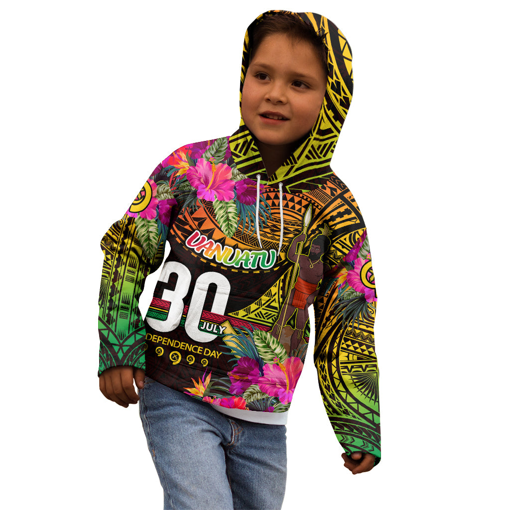 Personalised Vanuatu Independence Day 30 July Kid Hoodie Hibiscus Polynesian Pattern DT02 - Polynesian Pride