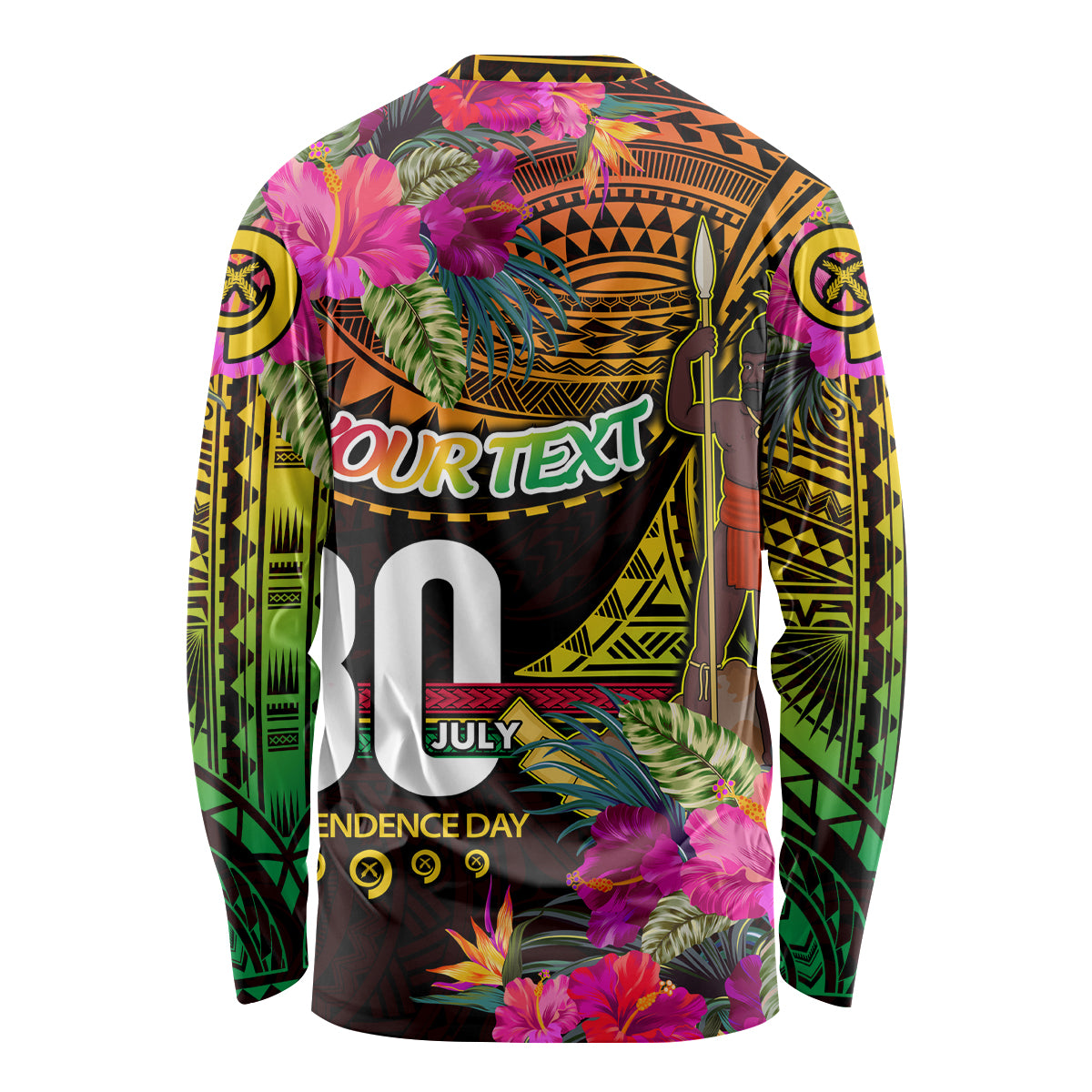 Personalised Vanuatu Independence Day 30 July Long Sleeve Shirt Hibiscus Polynesian Pattern DT02 - Polynesian Pride