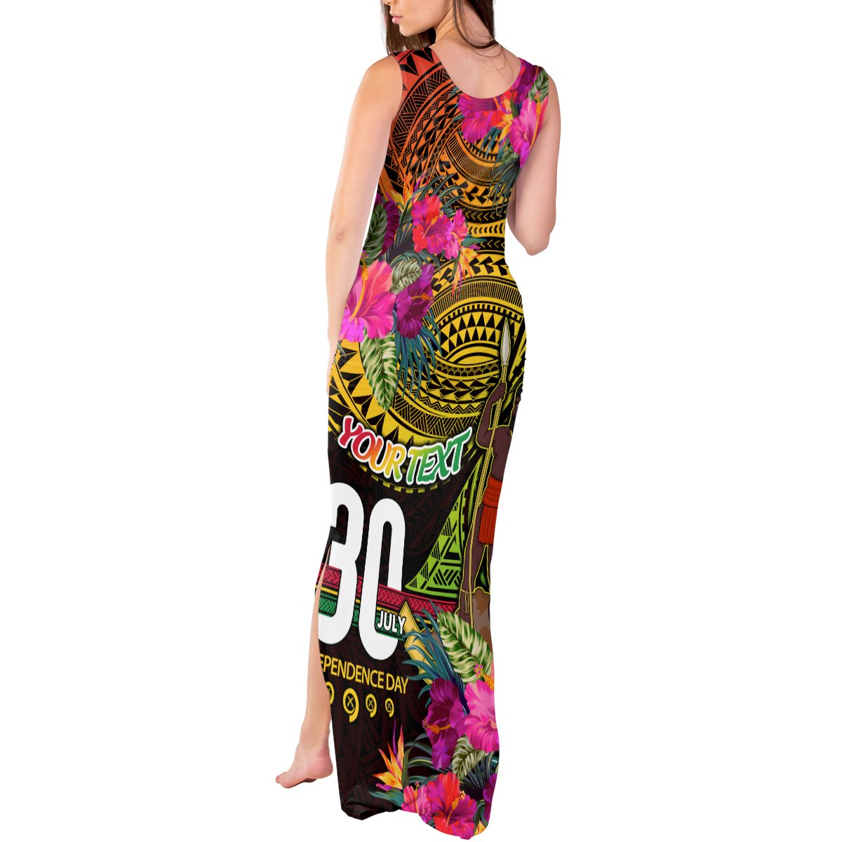 Personalised Vanuatu Independence Day 30 July Tank Maxi Dress Hibiscus Polynesian Pattern