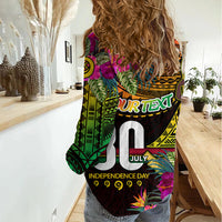 Personalised Vanuatu Independence Day 30 July Women Casual Shirt Hibiscus Polynesian Pattern DT02 - Polynesian Pride