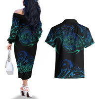 Sea Animal Polynesia Couples Matching Off The Shoulder Long Sleeve Dress and Hawaiian Shirt Polynesian Pattern