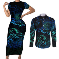 Sea Animal Polynesia Couples Matching Short Sleeve Bodycon Dress and Long Sleeve Button Shirt Polynesian Pattern