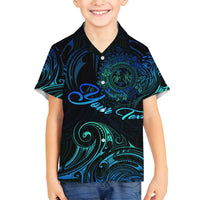 Sea Animal Polynesia Family Matching Long Sleeve Bodycon Dress and Hawaiian Shirt Polynesian Pattern DT02 Son's Shirt Black - Polynesian Pride