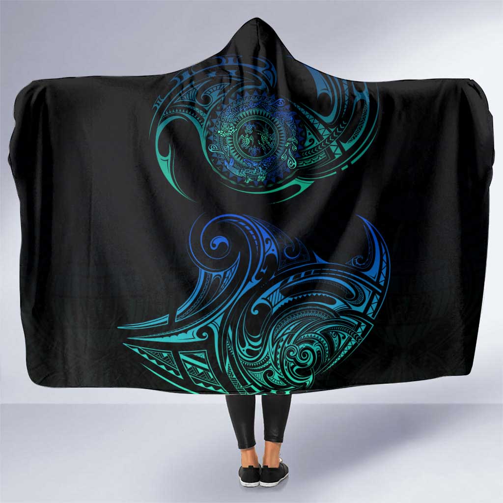 Sea Animal Polynesia Hooded Blanket Polynesian Pattern DT02 One Size Black - Polynesian Pride