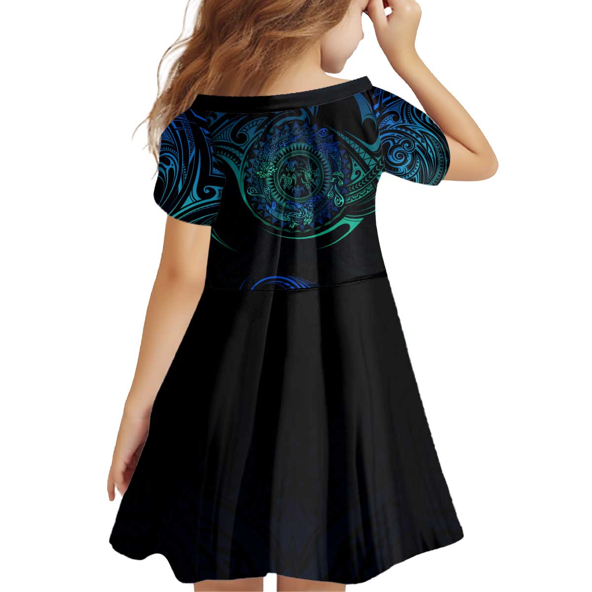 Sea Animal Polynesia Kid Short Sleeve Dress Polynesian Pattern