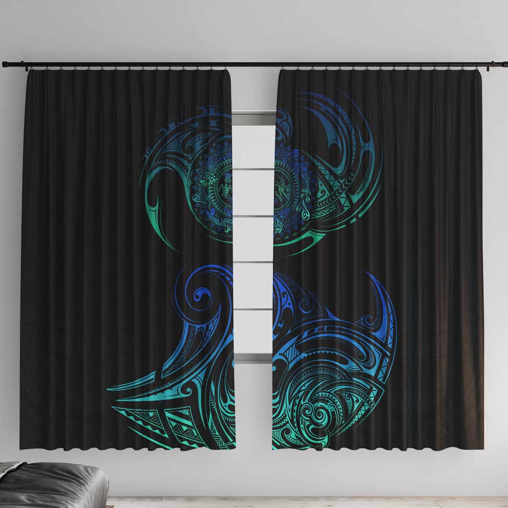 Sea Animal Polynesia Window Curtain Polynesian Pattern DT02 With Hooks Black - Polynesian Pride