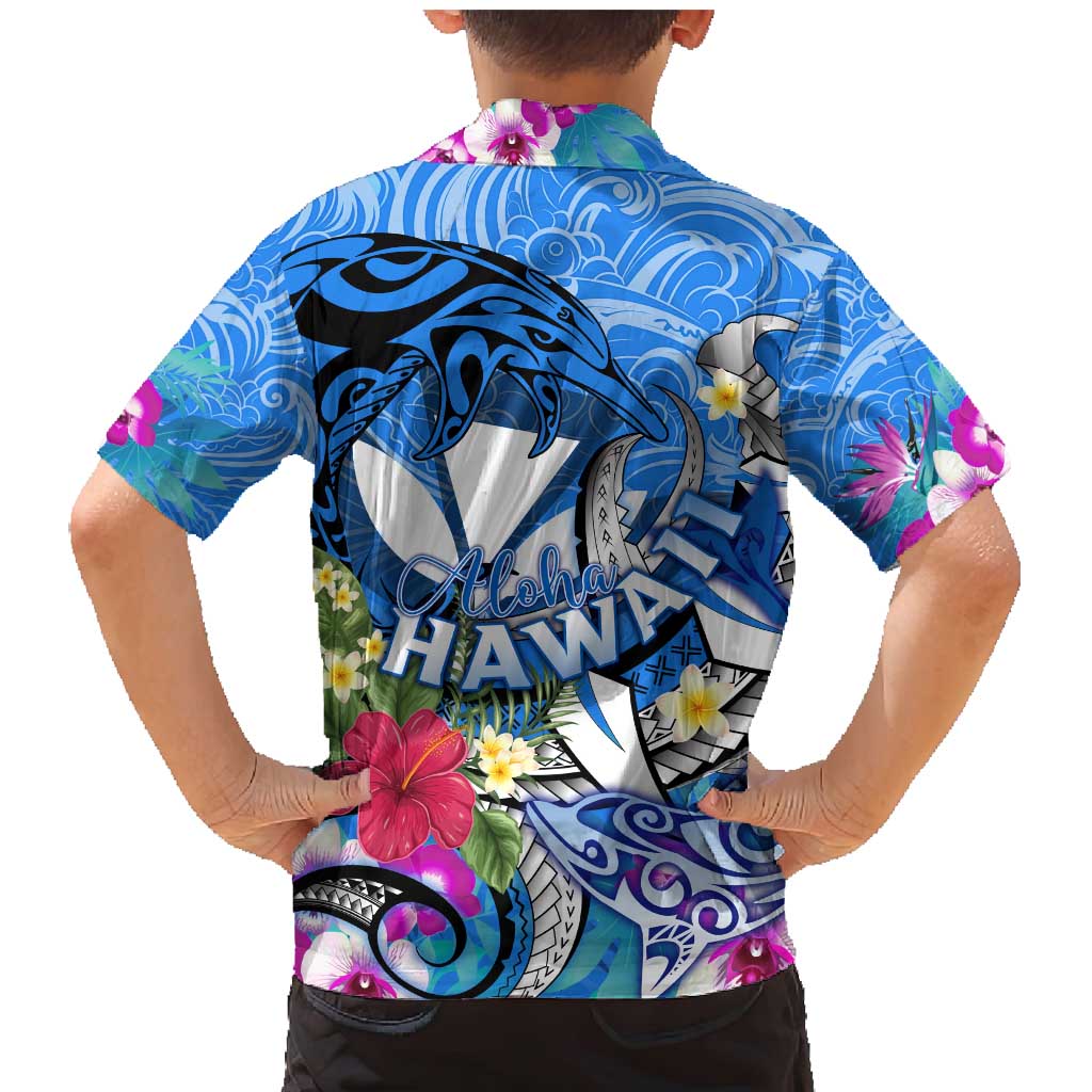 Aloha Hawaii Family Matching Mermaid Dress and Hawaiian Shirt Dolphins and Fish Hook Hibiscus DT02 - Polynesian Pride