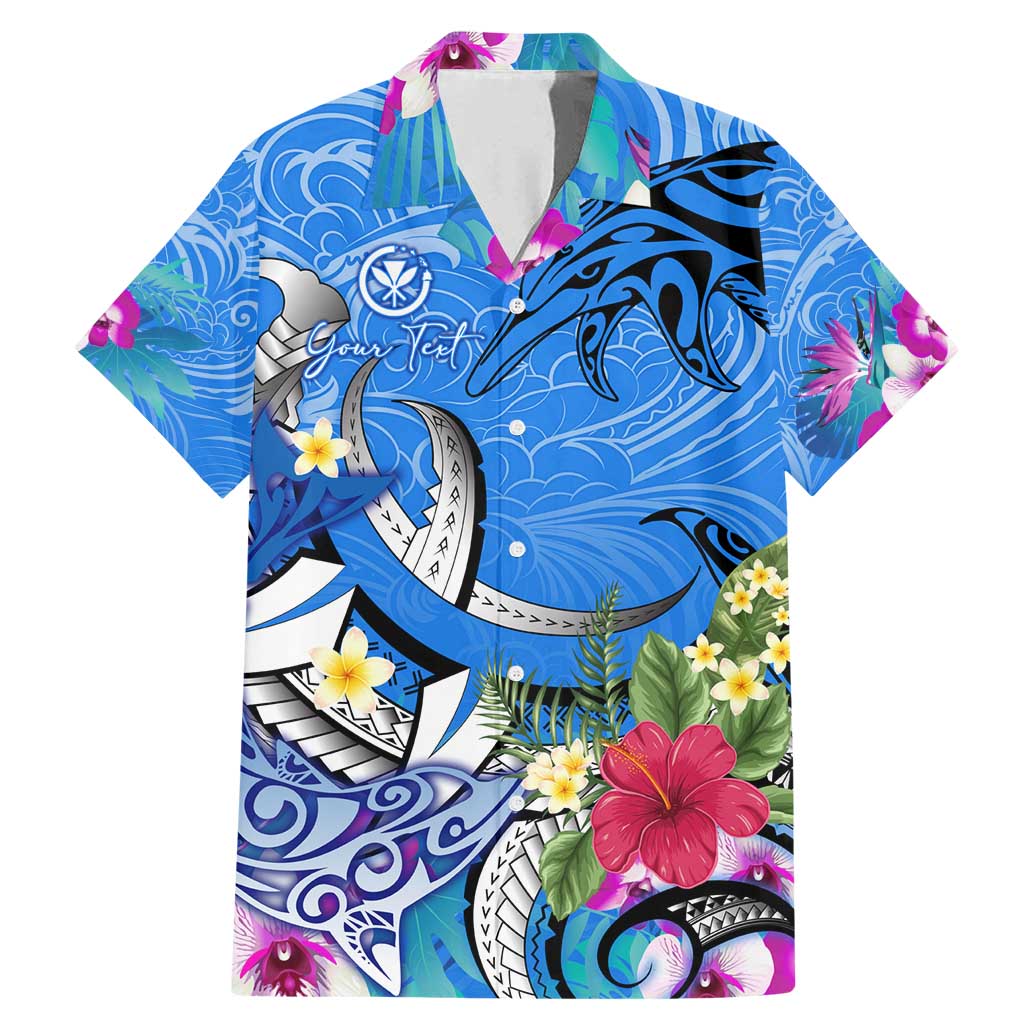 Aloha Hawaii Family Matching Mermaid Dress and Hawaiian Shirt Dolphins and Fish Hook Hibiscus DT02 Dad's Shirt - Short Sleeve Blue - Polynesian Pride