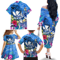 Aloha Hawaii Family Matching Off The Shoulder Long Sleeve Dress and Hawaiian Shirt Dolphins and Fish Hook Hibiscus DT02 - Polynesian Pride