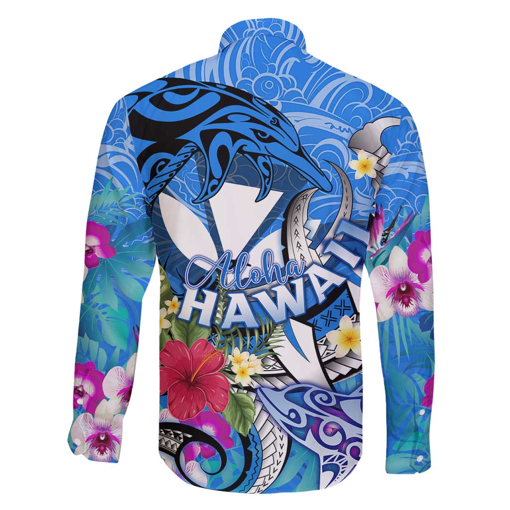 Aloha Hawaii Family Matching Off Shoulder Maxi Dress and Hawaiian Shirt Dolphins and Fish Hook Hibiscus DT02 - Polynesian Pride