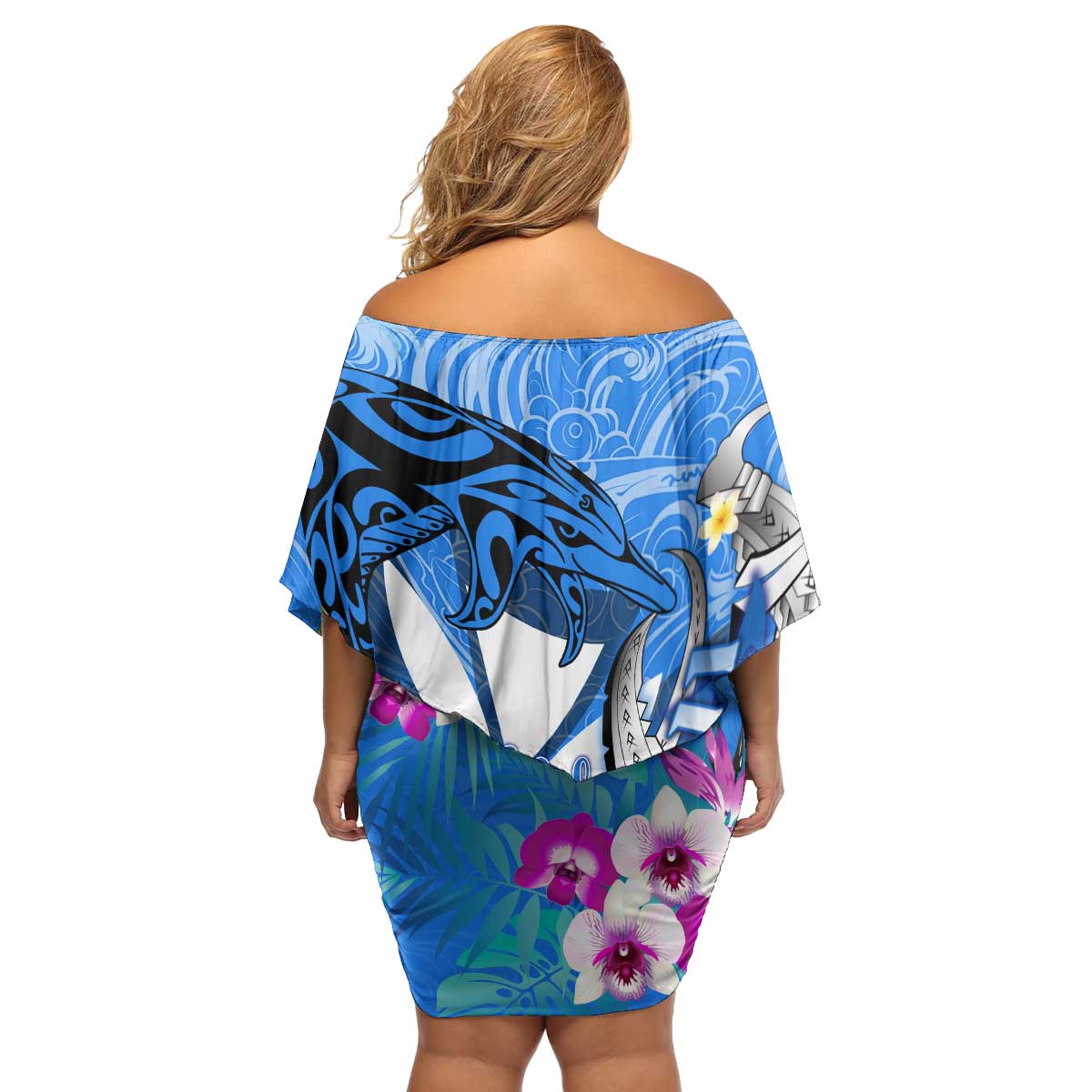 Aloha Hawaii Family Matching Off Shoulder Short Dress and Hawaiian Shirt Dolphins and Fish Hook Hibiscus DT02 - Polynesian Pride