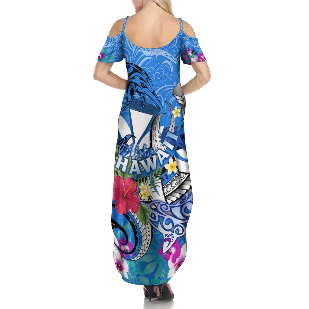 Aloha Hawaii Family Matching Summer Maxi Dress and Hawaiian Shirt Dolphins and Fish Hook Hibiscus DT02 - Polynesian Pride