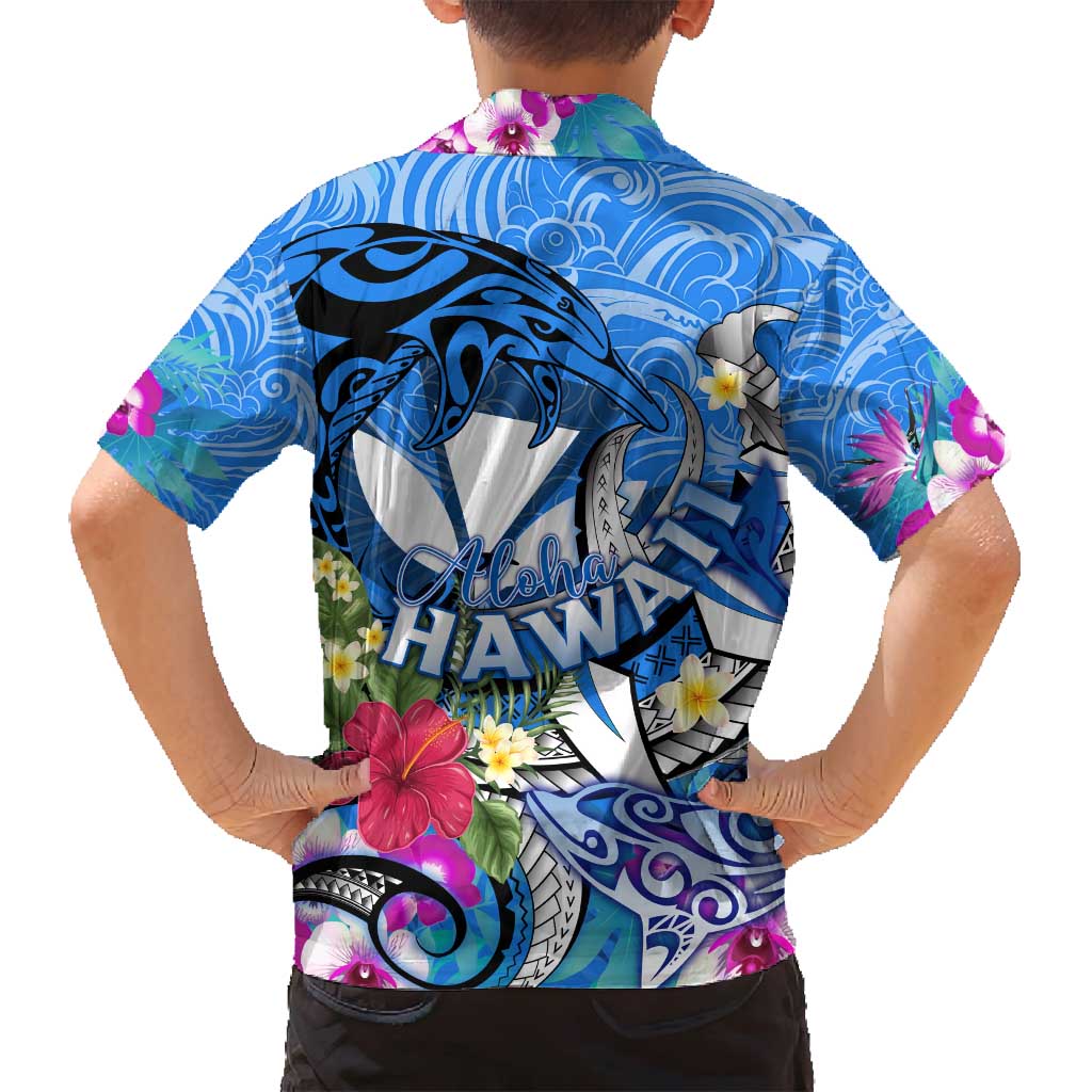 Aloha Hawaii Family Matching Tank Maxi Dress and Hawaiian Shirt Dolphins and Fish Hook Hibiscus DT02 - Polynesian Pride