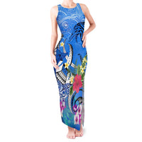 Aloha Hawaii Tank Maxi Dress Dolphins and Fish Hook Hibiscus DT02 Women Blue - Polynesian Pride