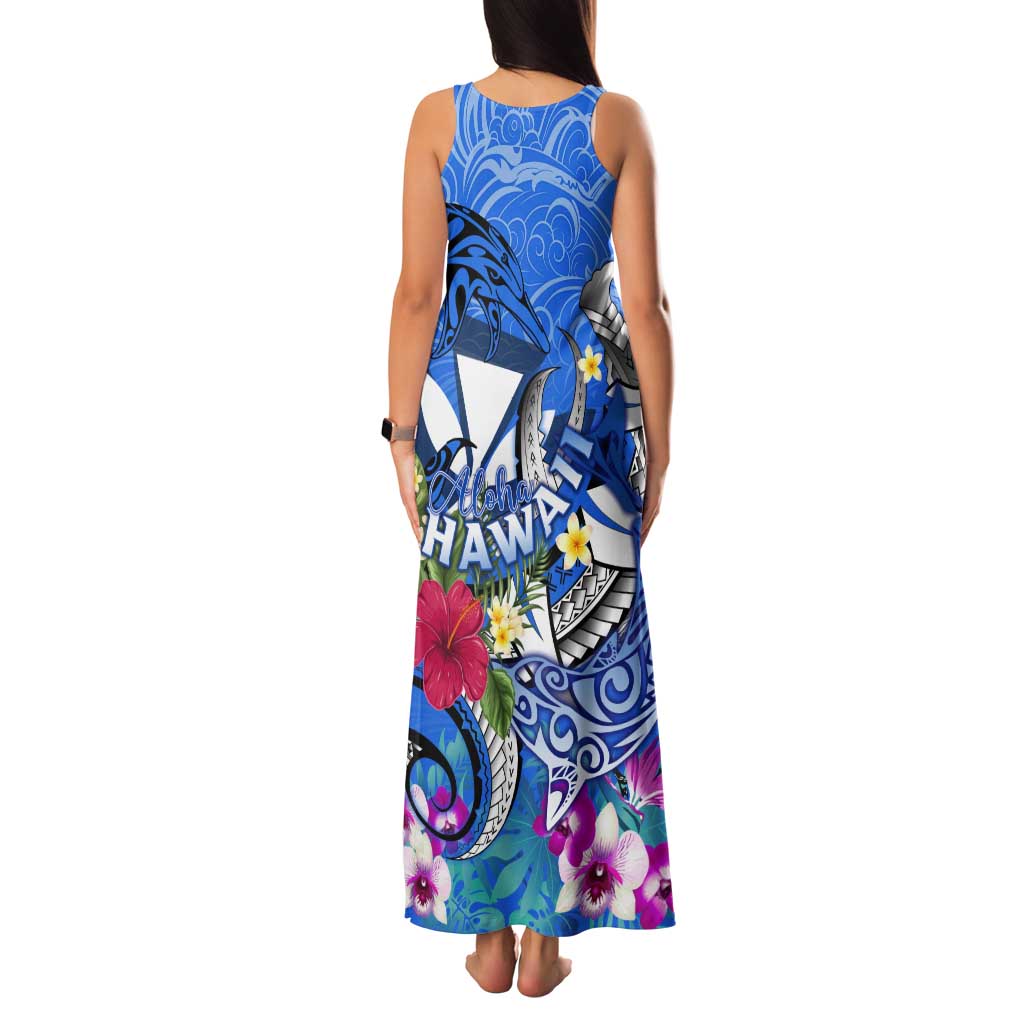 Aloha Hawaii Tank Maxi Dress Dolphins and Fish Hook Hibiscus DT02 - Polynesian Pride