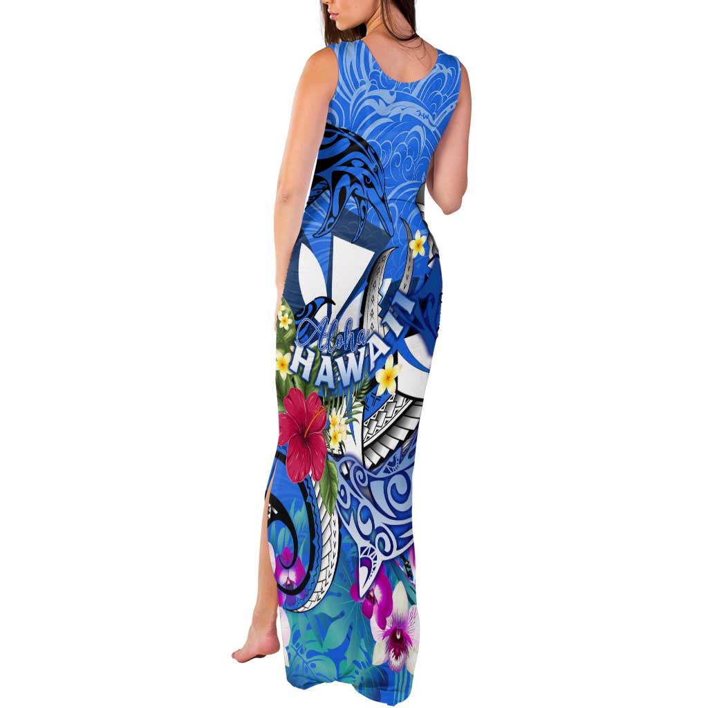 Aloha Hawaii Tank Maxi Dress Dolphins and Fish Hook Hibiscus DT02 - Polynesian Pride