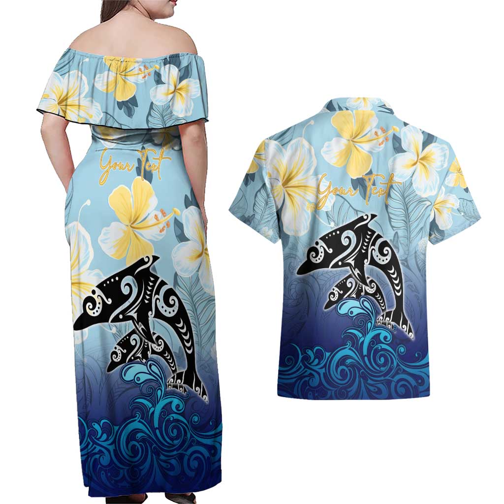 Mother And Baby Dolphins Couples Matching Off Shoulder Maxi Dress and Hawaiian Shirt Hawaii Hibiscus DT02 - Polynesian Pride