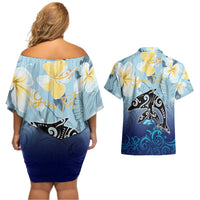 Mother And Baby Dolphins Couples Matching Off Shoulder Short Dress and Hawaiian Shirt Hawaii Hibiscus DT02 - Polynesian Pride